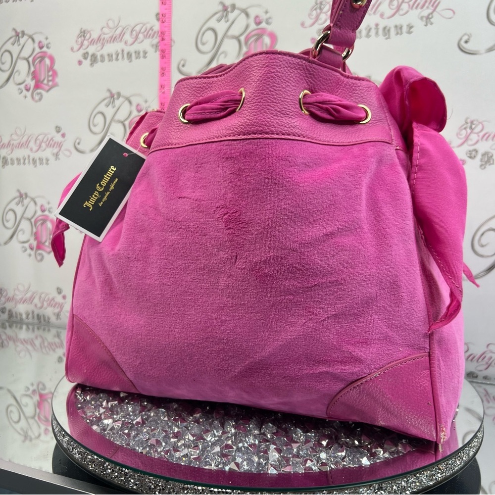 JUICY Couture bag daydreamer brand new chain Pink Suede Drawstring bag purse - Picture 6 of 12